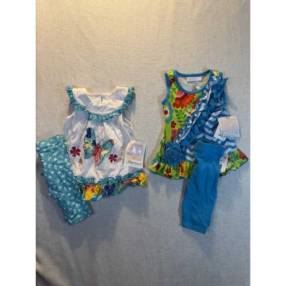 Bonnie Baby 12M Lot 2-Piece Outfits Butterfly Floral Chevron Ruffle NWT
